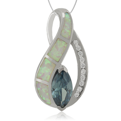 Marquise Cut Alexandrite and White Opal Silver Pendant