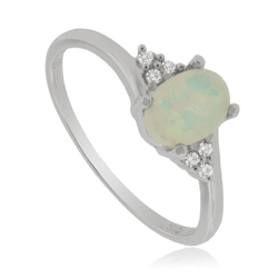 Amazing White Opal and Sterling Silver Ring with Zirconia