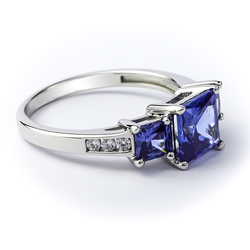 Sterling Silver 3 Stone Tanzanite Ring