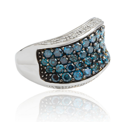 14K White Gold Blue Diamonds Ring