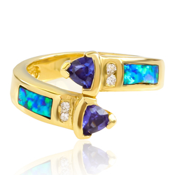 Black Australian Blue Opal Tanzanite Gold Ring
