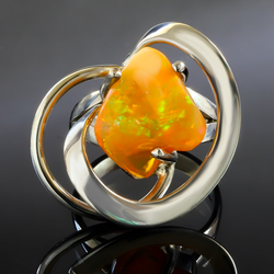 Genuine Mexican Fire Opal Silver Ring 7 carat