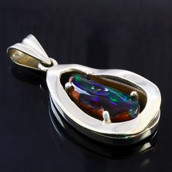 Very High Quality Mexican Fire Black Opal Silver Pendant Video Available