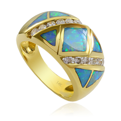 Extremely Beautiful Genuine Australian Opal and Diamond Ring