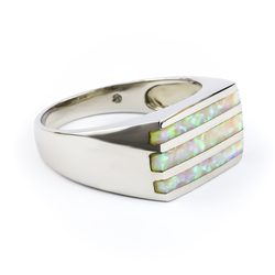 Australian White Opal Streaks Mens Ring