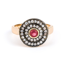 Round Cut Ruby Sterling Silver Antique Finish Ring