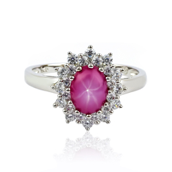 Oval Cut Cabuchon Star Ruby Ring, Engagement Ring