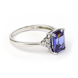 Emerald Cut Tanzanite Sterling Silver Ring