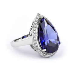 Big Tanzanite Sterling Silver Ring Pear Cut