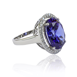 Big Oval Cut Tanzanite Sterling Silver Ring