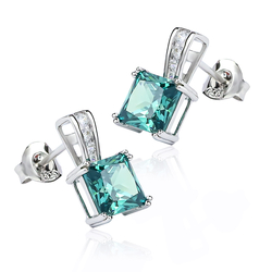 Princess Cut Alexandrite Sterling Silver Earrings