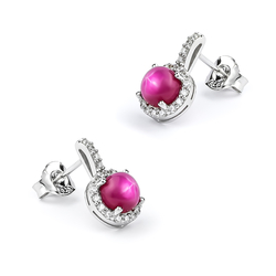 Earrings with Star Ruby Sterling Silver 15 mm x 10 mm