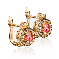 Round Cut Red Ruby Earrings With 14K Rose Gold Plating