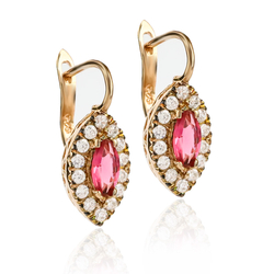 Marquise Cut Ruby Earrings Sterling Silver With 14K Rose Gold Plating