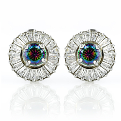 Mystic Topaz Silver Earrings with Simulated Diamonds