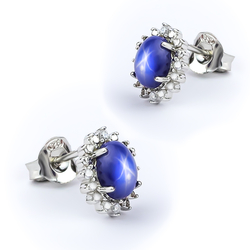 Luxurious Silver Earrings with Star Sapphire