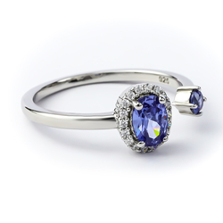 Double Tanzanite Sterling Silver Solitaire Ring