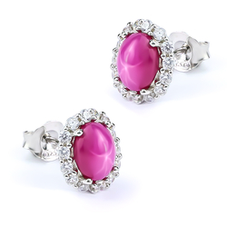 Stud Earrings with Star Ruby Sterling Silver 13 mm x 11 mm