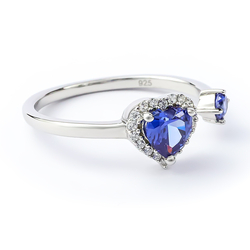 Double Tanzanite Sterling Silver Solitaire Ring Heart Shape