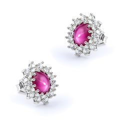 Earrings with Star Ruby Sterling Silver 16mm x 13mm