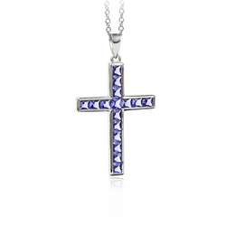 Sterling Silver Cross With Tanzanite With Silver Chain 40 mm x 24 mm