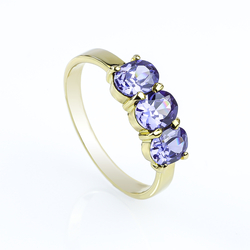 Genuine Oval Cut 3 Stone Tanzanite 10K Gold Ring