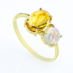 Natural High Quality Mexican Fire Jelly Opal Gold Ring 14K Solid Gold