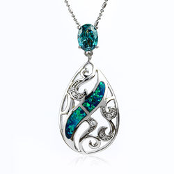 Handcrafted Australian Opal With Alexandrite Sterling Silver Pendant