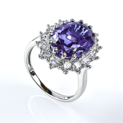 Color Change Alexandrite Princess Kate Style Silver Ring