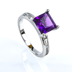 Amethyst Silver Ring Square Cut Stone