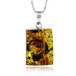 100% Natural Amber Silver Pendant 32mm x 14mm