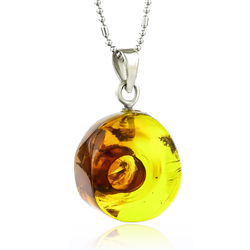 100% Natural Amber With Ant Silver Pendant 25mm x 15mm