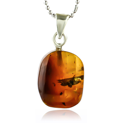 100% Natural Amber Silver Pendant 20mm x 10mm