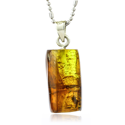 100% Natural Amber Silver Pendant 25mm x 10mm