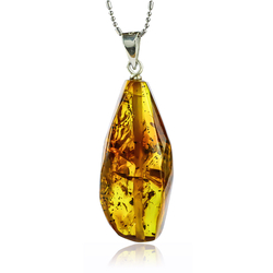 100% Natural Amber Silver Pendant 45mm x 15mm