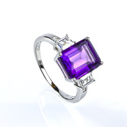 Amethyst Sterling Silver Emerald Cut Ring