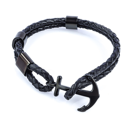 Stainless Steel Leather Anchor Bracelet