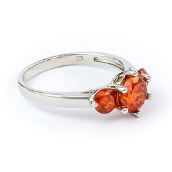 3 Stone Fire Opal Silver Ring