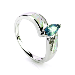 Marquise Cut Alexandrite Sterling Silver Ring With White Opal.