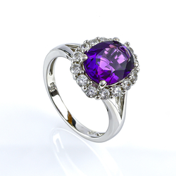 Amethyst Silver Ring Oval Cut Stone