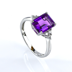 Emerald Cut Amethyst Silver Ring