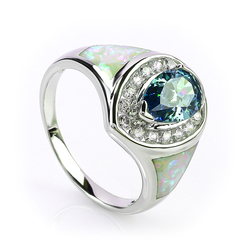 Australian Opal Ring with Pear Cut Alexandrite