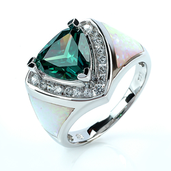 Huge Trillion Cut Alexandrite Sterling Silver Ring With White Opal