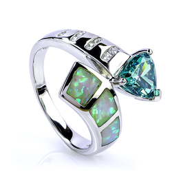 Trillion Cut Alexandrite Sterling Silver Ring With White Opal