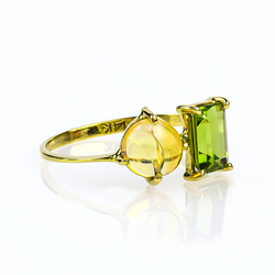 Natural High Quality Mexican Fire Jelly Opal Peridot 14K Gold Ring