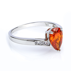 Fire Opal Pear Cut Stone Silver Ring