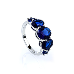 Five Oval Cut Sapphire Silver Ring