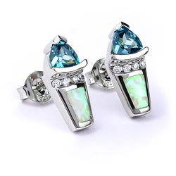 White Opal Trillion Cut Alexandrite Silver Earrings