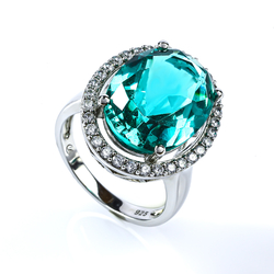 Big Oval Cut Paraiba Sterling Silver Ring