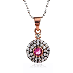 Round Cut Ruby Pendant Sterling Silver With 14K Rose Gold Vermeil